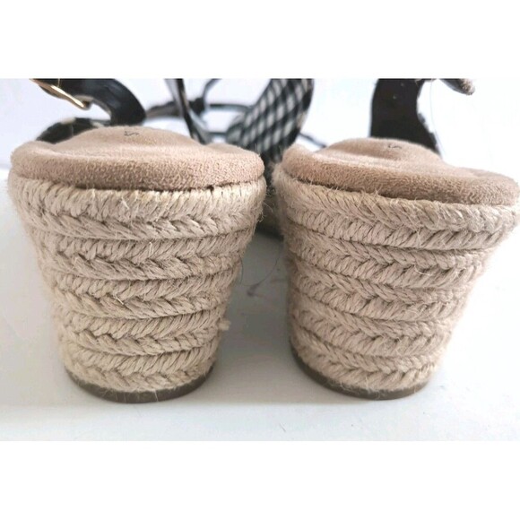 St Johns Bay Wedge Sandals Size 9.5 Lindy Black White Gingham Picnic Pattern New - Picture 4 of 8